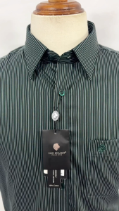 SAN SCIARO - Áo Sơ Mi Nam Tay Ngắn Màu Xanh - Đen Sọc Dọc Form Regular Lai Bầu Việt Tiến Cao Cấp