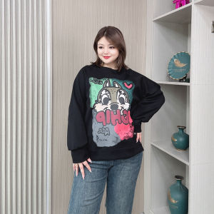 Fashionable Casual Hoodie Womens plus Size Loose Fit Slimming Printed Comfortable Korean Style round Neck Long Sleeve Top