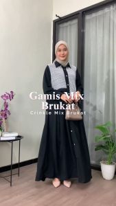Dress Gamis Mix Brukat Crinkle Airflow Terbaru Wanita Muslim Remaja Dewasa Lebaran Pesta Kondangan