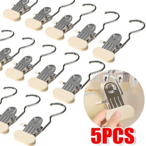 5Pcs Stainless Steel Hook Laundry Clothes Clips with Hook Closet Clothes Organizer Pants Hanger Hanging Clothespins