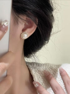 Sidale Luxury Pearl and Diamond Stud Earrings 925 Silver Needle Design Star Pattern Alloy Plated Gold Earring for Women