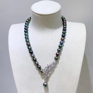 Handmade Pearl Pendant Clasp Necklace Two-In-One Sweater Lock Buckle Fashion Jewelry Alloy Silver Gold Plated Accessory