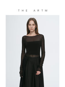 Luxury Knit Transparent Acetate Spliced Slimming Long Sleeve T-shirt