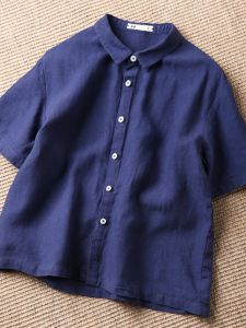 Retro Style Ashweat Short Sleeve Shirt for Women Casual Summer Apparel Loose Fit Work Clothing With Suit Collar