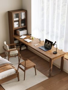 Modern Minimalist Solid Wood Study Desk Bookcase Combination Wall-Mounted Office Long Table Art Rock YY-082 Customizable