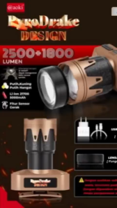 AOKI Senter Kepala PyroDrake | Bisa Menyulut Api | Sensor Gerak | 3 Warna Cahaya | USB Recharge 3705X 2500Lumen