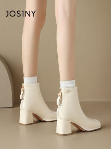 Josiny | Rough Heel Fall New Skinny Fur Lined Boots