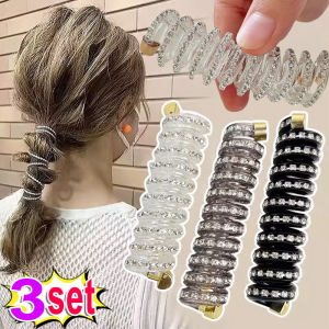 3Pcs Telephone Wire Hair Ties Women Girls Solid Color Elastic Hair Bands Spiral Coil Rubber Bands Ponytails Hair Accessories