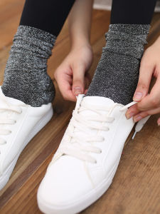 Shiny Silver Thread Womens Socks Japanese Style Pearl Bright Long Socks Short Forest System Gold Thread Vintage Thin Fashionable Socks