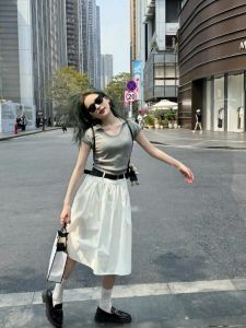 Váy Chữ a Màu Trắng Cạp Cao Thanh Lịch Kiểu Pháp Cho Nữ Mùa Thu 2024 Váy Midi Chữ a Màu Trắng Mới Dài Vừa Phải