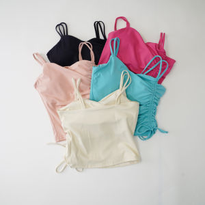 High Impact Yoga Sports Bra Top with Chest Pad Side Drawstring Shock Absorption Fitness Innerwear Breathable Quick Dry Nylon