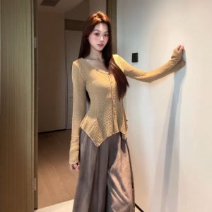 XUECAIQI | French Vintage Bell Sleeve Sweater and Wide Leg Pants Set