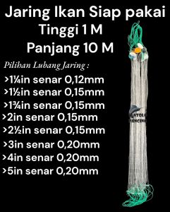 Jaring Ikan Siap Pakai Panjang 10m Tinggi 1m untuk Sungai