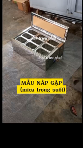 Thùng đá inox 3 lớp (chung) nắp mica trong suốt giữ lạnh khay inox topping trà sữa thực phẩm