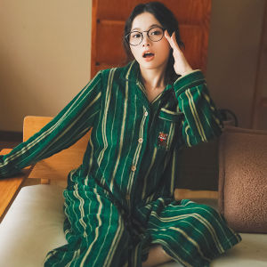 Spring Autumn Winter Womens Pure Cotton Long Sleeve Sleepwear Set Cute Cartoon Print Comfortable Home Clothes Ensemble