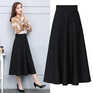 [Cotton] Spring and Autumn Skirt Female Long Draping Effect Hepburn Wind Black Mom Dress Slim Looking All-Matching A- line Skirt