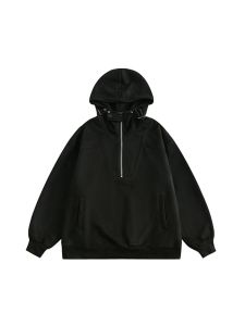 Spring and Autumn South Korea Half Zipper Casual Pure Color Suede Hooded Sweatshirt Ins Mens Retro Heavy Weight Tops Trendy