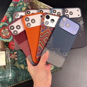 Luxury Kevlar Carbon Fiber Texture Phone Case for iPhone 13 14 15 16 17 Pro Max Plus For Magsafe Magnetic Hard PC Bumper Cover