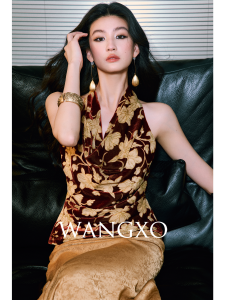 WANGXO | Áo Vest Voan 3D Không Cổ Trễ Vai Thắt Eo