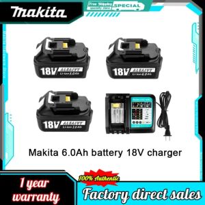 【Original facturer/Warranty 1 years】Makita 6.0Ah battery 18V charger large capacity lithium battery electric drill electric angle grinder electromechanical hammer power tool battery