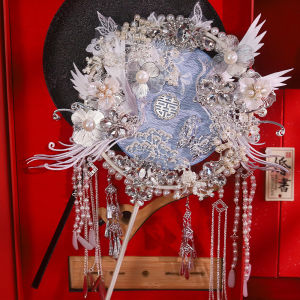 Wedding New Bride DIY Material Pack Handmade Silver Blue Double-Sided Finished Product Chinese Style Court Fan Home Decor