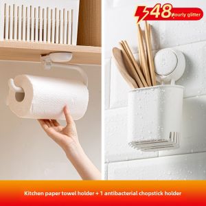 Taili Kitchen Suction Cup Tissue Holder Wall Mounted No Drilling Required Roll Paper Holder Lazy Cloth Hanger Rod Paper Hook