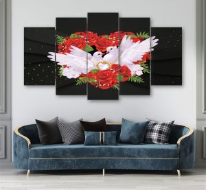 HIASAN DINDING 1 SET 5 PCS MERPATI / PEMANDANGAN DEKORASI RUMAH / PAJANGAN KAMAR ATAU RUANG TAMU / LUKISAN RUANG TAMU KALIGRAFI