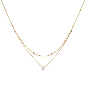 2 Layers Set Diamond Beaded Gold Layered Chain Necklace • Waterproof Non Tarnish Jewelry • 18K Gold Plated 316L Stainless Titanium Steel Necklaces for Women NL245