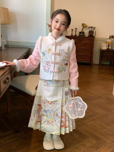 Autumn Winter Childrens Half-length Fleece-lined Pleated Skirt Versatile Girls Clothing Brand Other BK5252 Chinese Style