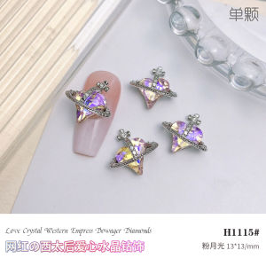 Empress Dowager Nail Ornament Three-Dimensional Crooked Heart Diamond Pink Purple Champagne Retro Dark Style Silver Fingernail Decoration Diamond