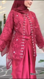 Humaira Gamis Lilit Kombinasi Outer Cardigan Dress Kondangan Brokat Tile Mix Payet Mutiara