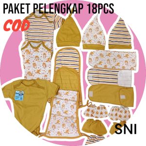 paket pelengkap 18pcs bayi baru lahir pelengkap lahiran baju bayi SNI gurita 3pcs popok 3pcs topi 3pcs kaos kaki 2set sarung tangan 2set baju jumper 3pcs