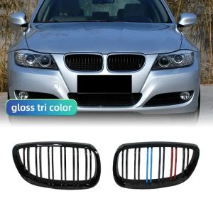 Front Bumper Kidney Grill Gloss Black Dual Line Grille Car Styling Racing Grilles For BMW E92 E93 M3 2006-2009 Replacement Part