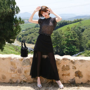 French Style Sleeveless Faux Layered Elegance Slimming Chiffon Womens Suit