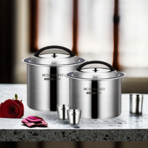 Vacuum Sealed Stainless Steel Rice Storage Bucket Large Capacity with Measuring Cup