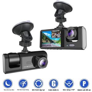 Camera Hành Trình Ô Tô 3 Kênh - Ghi Hình Phía Trước Phía Sau Và Nội Thất FHD 170 ° Góc Rộng Với Màn Hình IPS Của RACEFAS