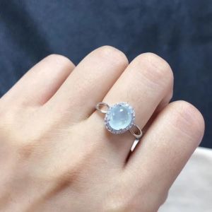 Plated 925 Silver Diamond-set Ice Jade Ring Adjustable