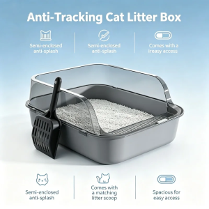 Semi Enclosed Cat Litter Box with Shovel Anti Splash Large Space Cat Toilet Easy Clean Anti Tracking Odor Free for Indoor Cats