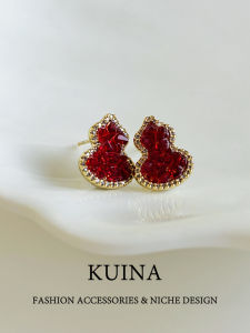 kuina | Red Crystal Gourd Fortune Ear Pins Pure Silver