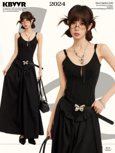 Váy Dài Không Tay Màu Đen Ôm Vừa Vặn Phong Cách Mới Trung Hoa Cho Nữ Mùa Hè Váy Midi Cổ Chữ a Không Tay Cotton Không Tay