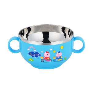 Stainless Steel Baby Bowl with Lid Anti-Scalding Childrens Dinnerware Cartoon Design Heat Resistant Spoon And Fork for Babies