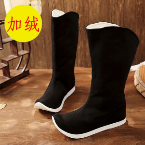 Mens Fleece Lined Thick Heel Boots Hanfu Style Inner Heightening Fishermans Coat Boots Traditional Chinese Wedding Shoes