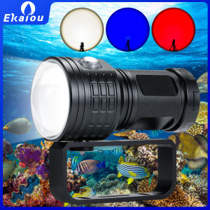 80W COB Professional Diving Flashlight Red Blue White light Photography Fill light High-Power 100 Meter Underwater Cave Dive