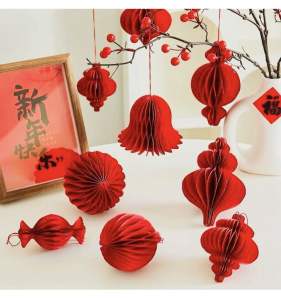 Set 10 khánh treo đèn lồng đỏ trang trí lễ Tết