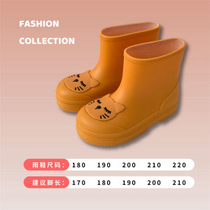 Cute Cartoon Childrens Rain Boots Waterproof Anti-Slip Mid-Calf Cat Water Shoes for Boys And Girls Toddler Waterproof Rain Boots