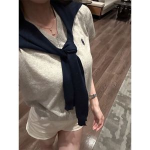 V-Neck Short Sleeve Knit Dress for Women Casual Slim Fit Warm and Cozy Pullover Suitable for Spring and Autumn