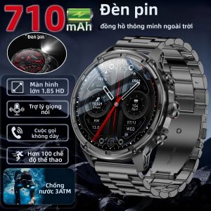 Đồng Hồ Thông Minh Nam Mới Đèn Khẩn Cấp SOS Đèn Pin LED Chế Độ Ánh Sáng Kép Pin 710mAh Đường Đi GPS Màn Hình AMOLED 185 Chống Sốc Theo Dõi Sức Khỏe