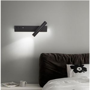 Modern Black Iron Wall Sconce Bedside Lamp USB Port Dual Light Reading Spotlight Backlight 2 Switches Acrylic Shade Irregular Cu