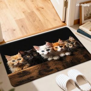 VIKAMA Ấm Áp Dễ Thương Mèo Con Thảm Chùi Chân Thực Tế In Hình Mèo Con Chống Trơn Trượt Phong Cách Hiện Đại Thảm Polyester Cho Trang Trại Trang Trí Cửa Trước
