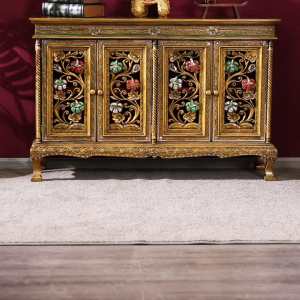 ตู้ไม้เนื้อแข็งประตูเอเชียตะวันออกเฉียงใต้ ตกแต่งห้องนั่งเล่นวินเทจทองจัดเก็บดอกฟักทอง ตกแต่งตู้ล็อคเกอร์ 4 ประตู